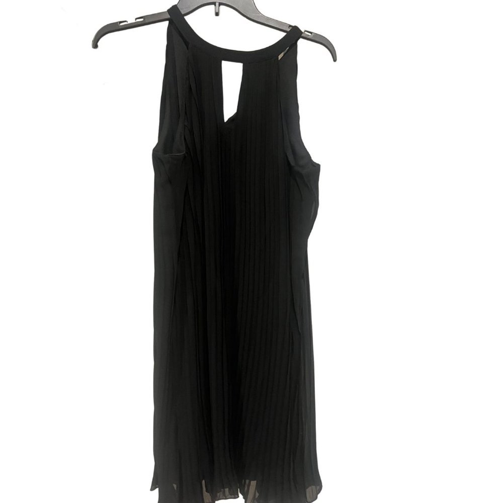 Pleated Black Mini Dress - Tie Back - Size Medium